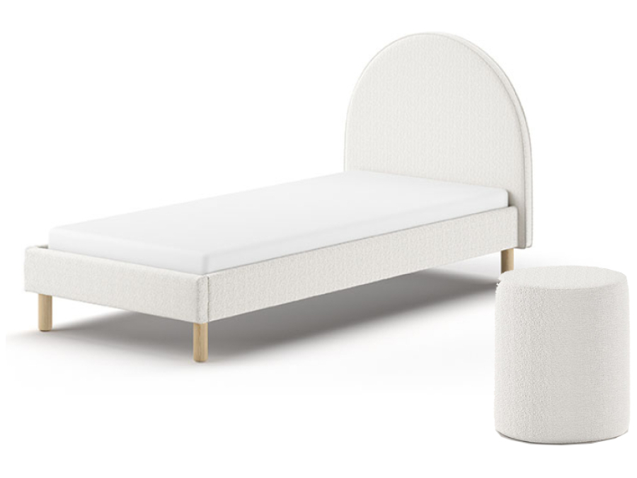 Vipack Moon bed 90x200 + nachtkastje boucle wit