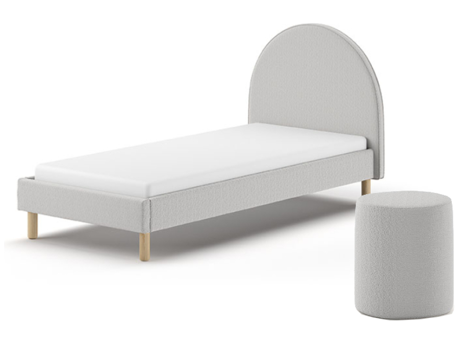 Vipack Moon bed 90x200 + nachtkastje boucle grijs