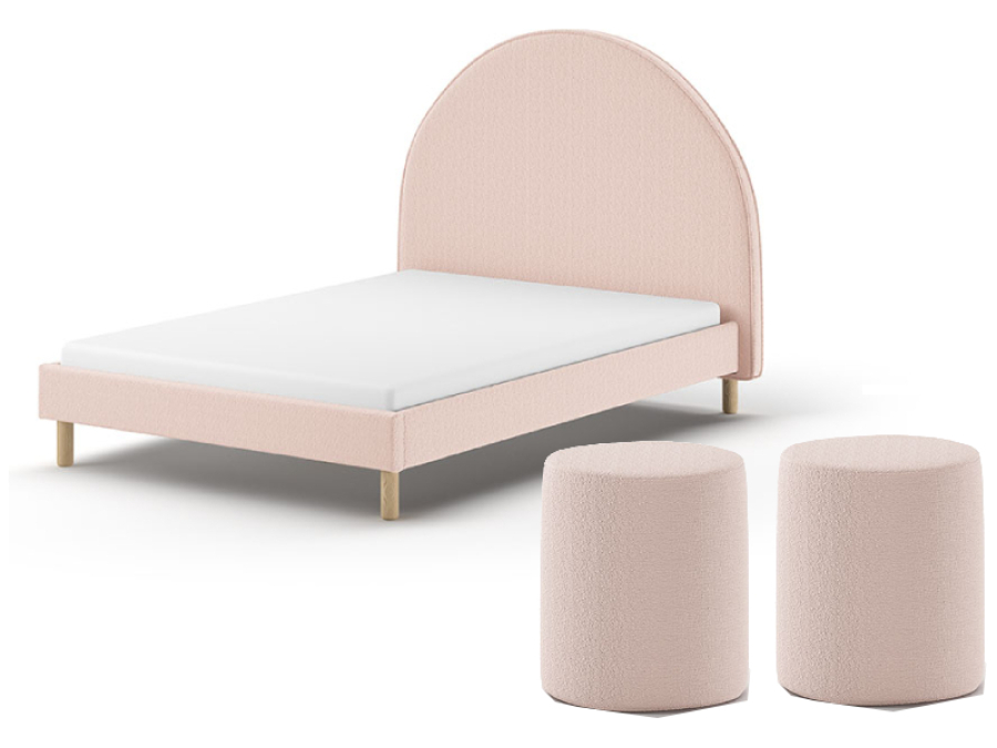 Vipack Moon bed 140x200 + 2 nachtkastjes boucle roze