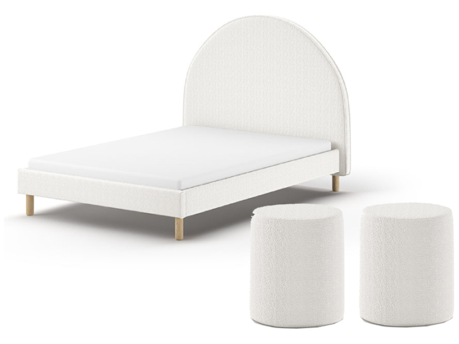 Vipack Moon bed 140x200 + 2 nachtkastjes boucle wit