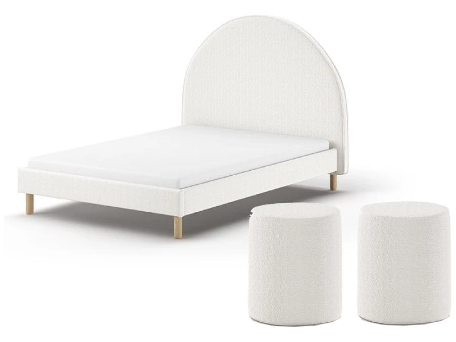 Vipack Moon bed 140x200 + 2 nachtkastjes boucle wit