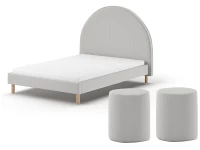 Vipack Moon bed 140x200 + 2 nachtkastjes boucle grijs