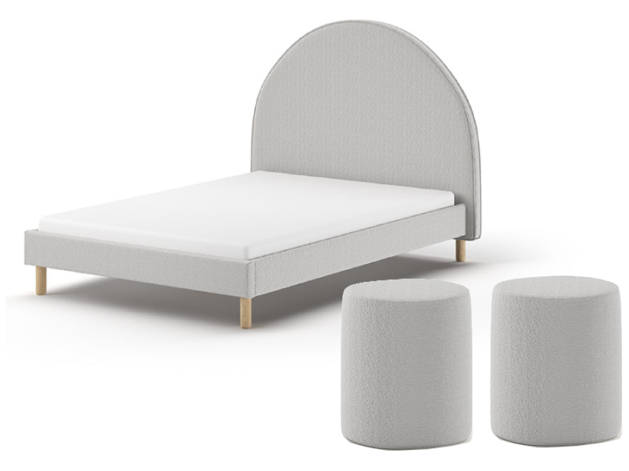 Vipack Moon bed 140x200 + 2 nachtkastjes boucle grijs