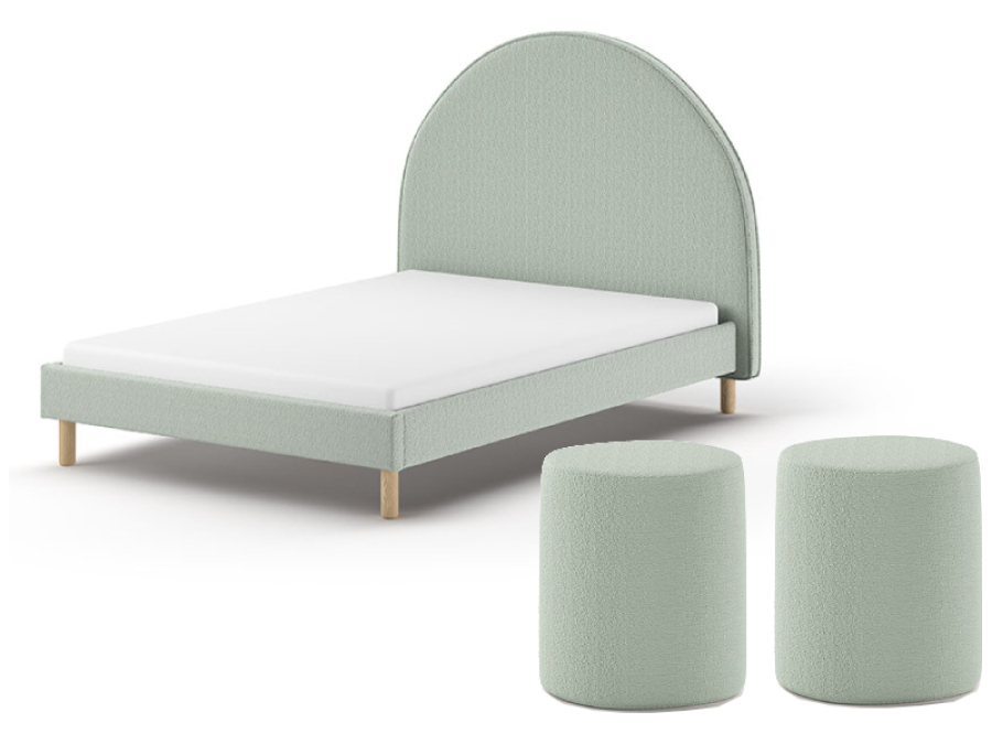 Vipack Moon bed 140x200 + 2 nachtkastjes boucle groen