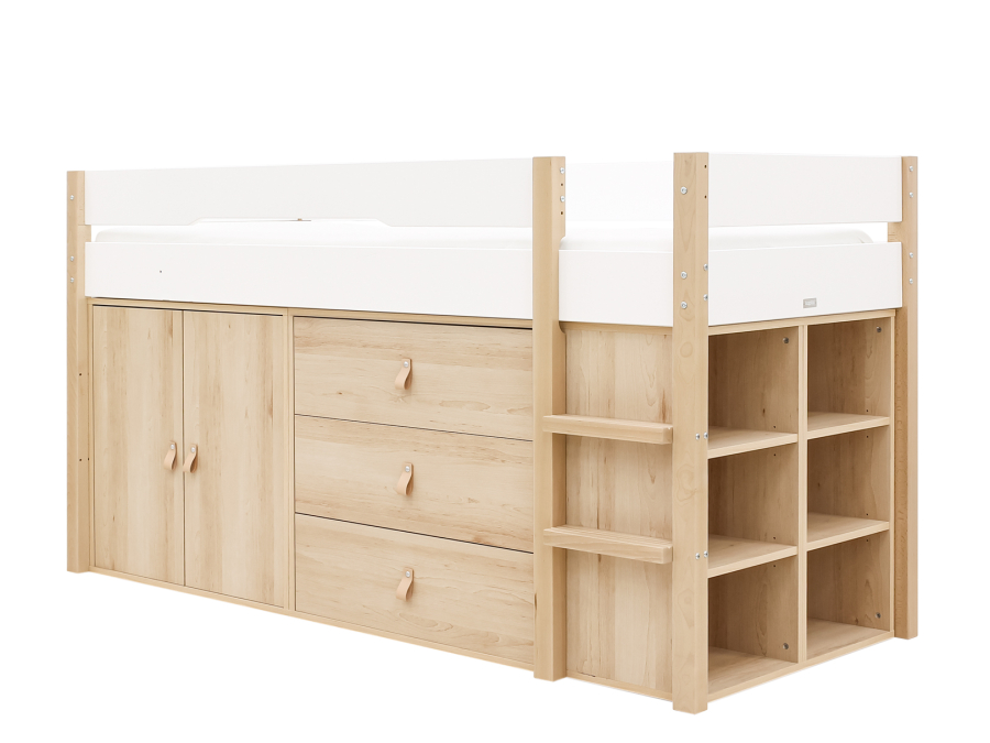 Bopita Lucas halfhoogslaper met opbergkasten 90x200 Wit / Naturel - Afbeelding 2