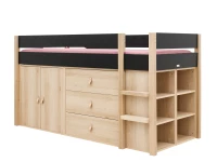 Bopita Lucas halfhoogslaper met opbergkasten 90x200 Mat zwart / Naturel - Afbeelding 2