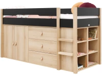 Bopita Lucas halfhoogslaper met opbergkasten 90x200 Mat zwart / Naturel