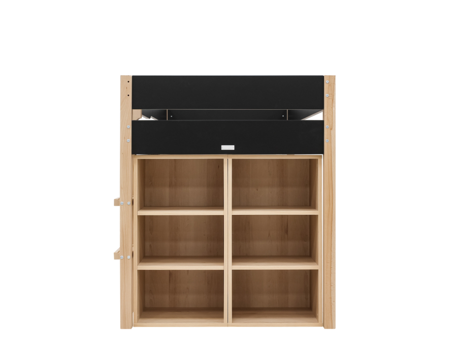 Bopita Lucas halfhoogslaper met opbergkasten 90x200 Mat zwart / Naturel - Afbeelding 3