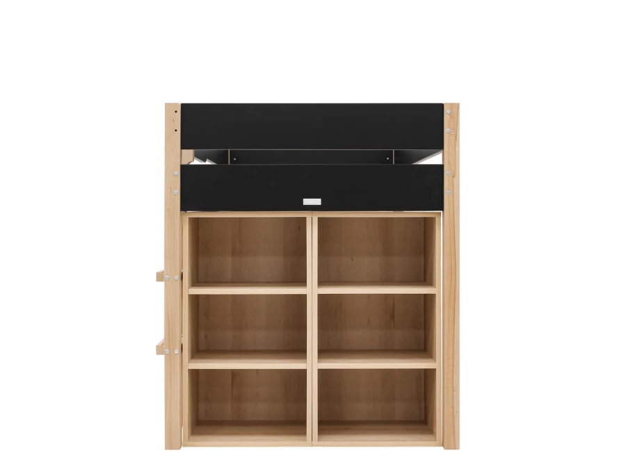 Bopita Lucas halfhoogslaper met opbergkasten 90x200 Mat zwart / Naturel - Afbeelding 3