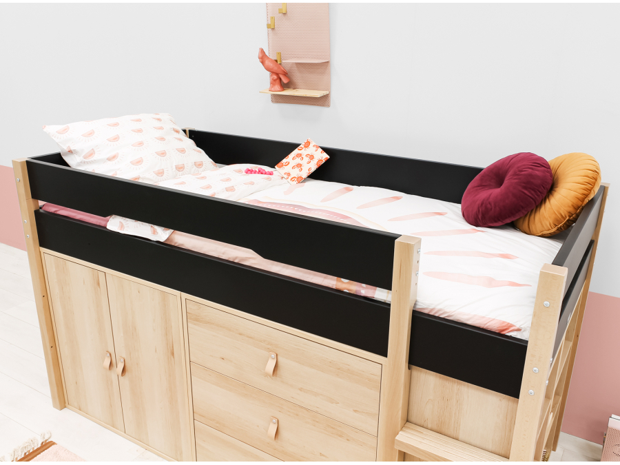 Bopita Lucas halfhoogslaper met opbergkasten 90x200 Mat zwart / Naturel - Afbeelding 7