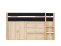 Bopita Lucas halfhoogslaper met opbergkasten 90x200 Mat zwart / Naturel - Afbeelding 4