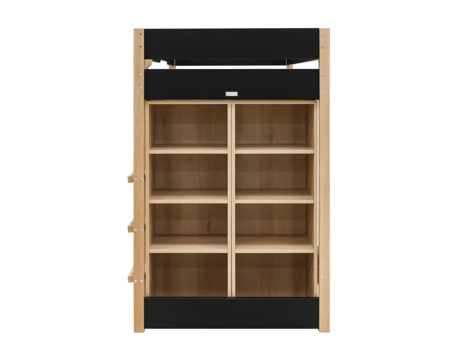 Bopita Lucas hoogslaper met opbergkasten 90x200 Mat zwart / Naturel - Afbeelding 3