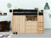 Bopita Lucas hoogslaper met opbergkasten 90x200 Mat zwart / Naturel - Afbeelding 5