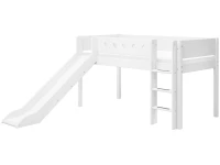 Flexa White Halfhoogslaper m. rechte ladder en glijbaan - wit