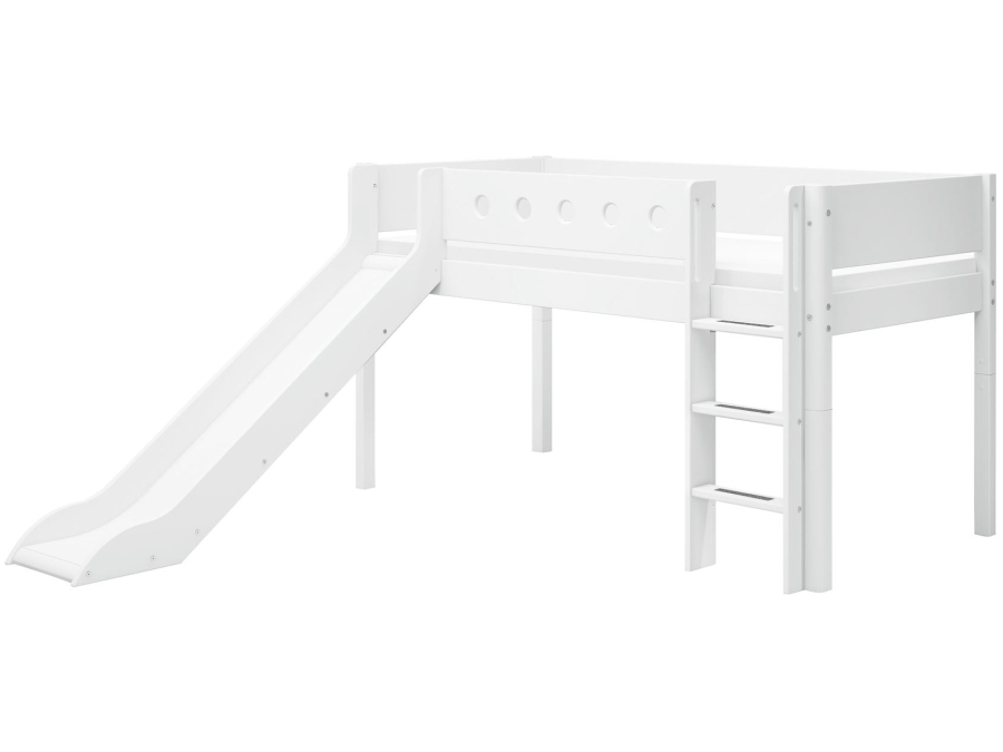 Flexa White Halfhoogslaper m. rechte ladder en glijbaan - wit