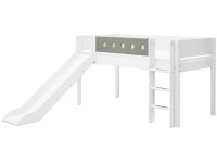 Flexa White Halfhoogslaper m. rechte ladder en glijbaan - natural green