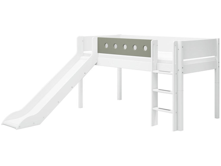 Flexa White Halfhoogslaper m. rechte ladder en glijbaan - natural green