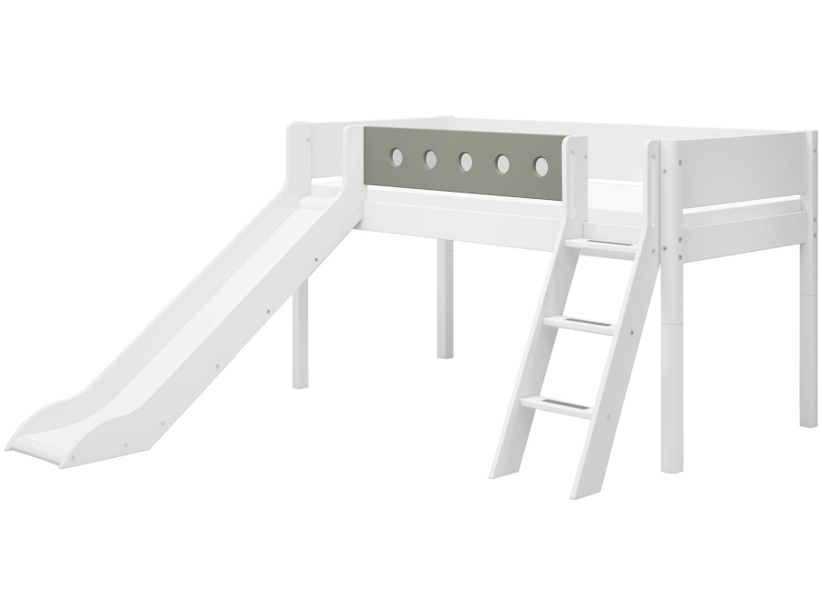 Flexa White Halfhoogslaper m. schuine ladder en glijbaan - natural green