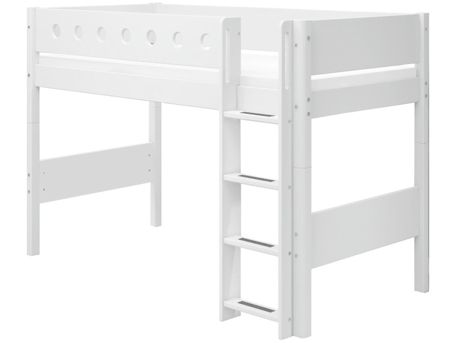 Flexa White Verhoogde halfhoogslaper m. rechte ladder - wit