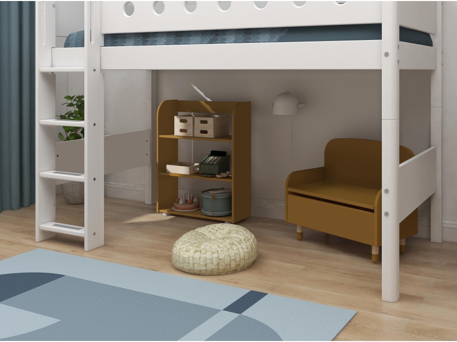 Flexa White Verhoogde halfhoogslaper m. rechte ladder - wit - Afbeelding 5