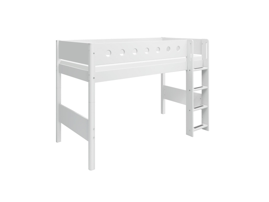 Flexa White Verhoogde halfhoogslaper m. rechte ladder - wit - Afbeelding 3