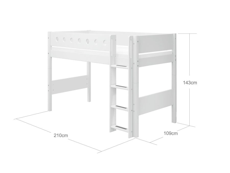 Flexa White Verhoogde halfhoogslaper m. rechte ladder - wit - Afbeelding 4