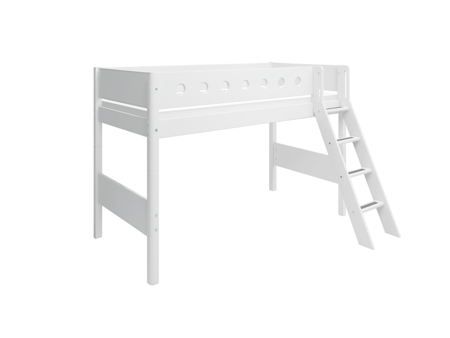 Flexa White Verhoogde halfhoogslaper m. schuine ladder - wit - Afbeelding 3