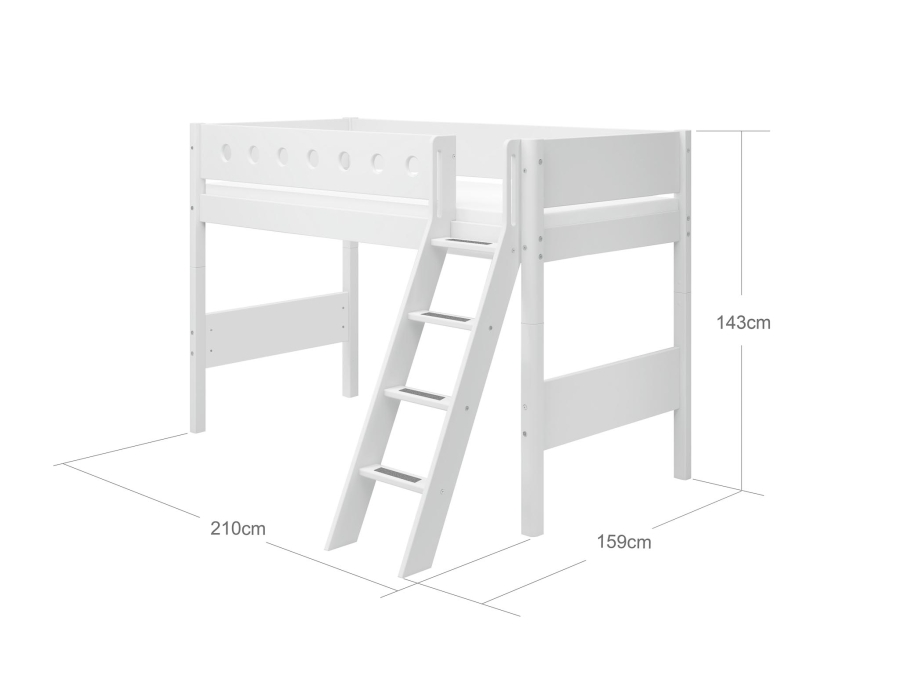 Flexa White Verhoogde halfhoogslaper m. schuine ladder - wit - Afbeelding 4