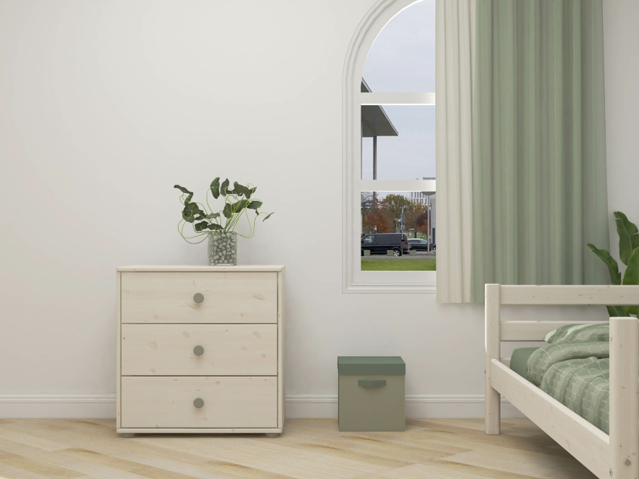 Flexa Classic ladekast met 3 laden whitewash / natural green - Afbeelding 4