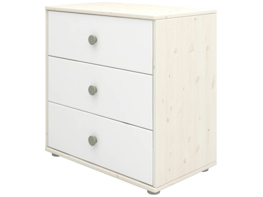 Flexa Classic ladekast met 3 laden whitewash / wit / natural green