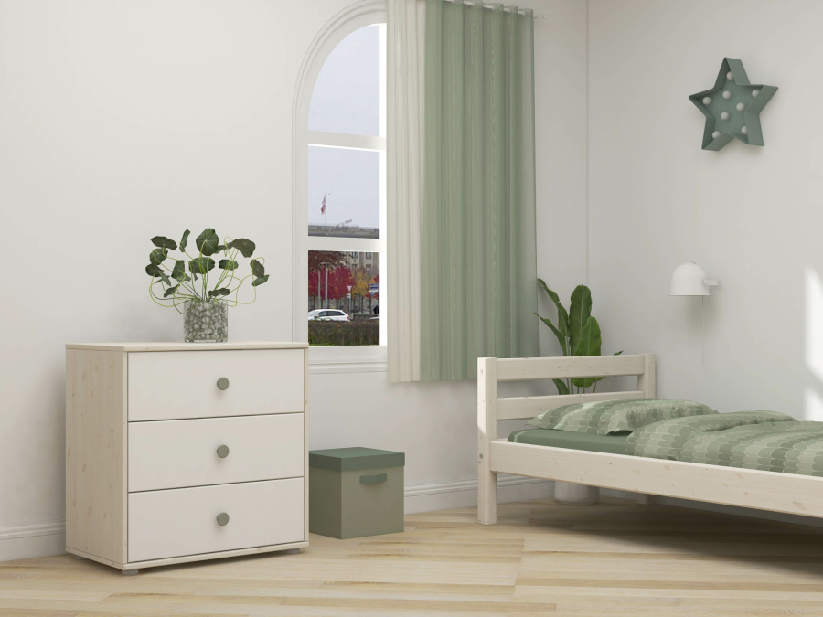 Flexa Classic ladekast met 3 laden whitewash / wit / natural green - Afbeelding 4