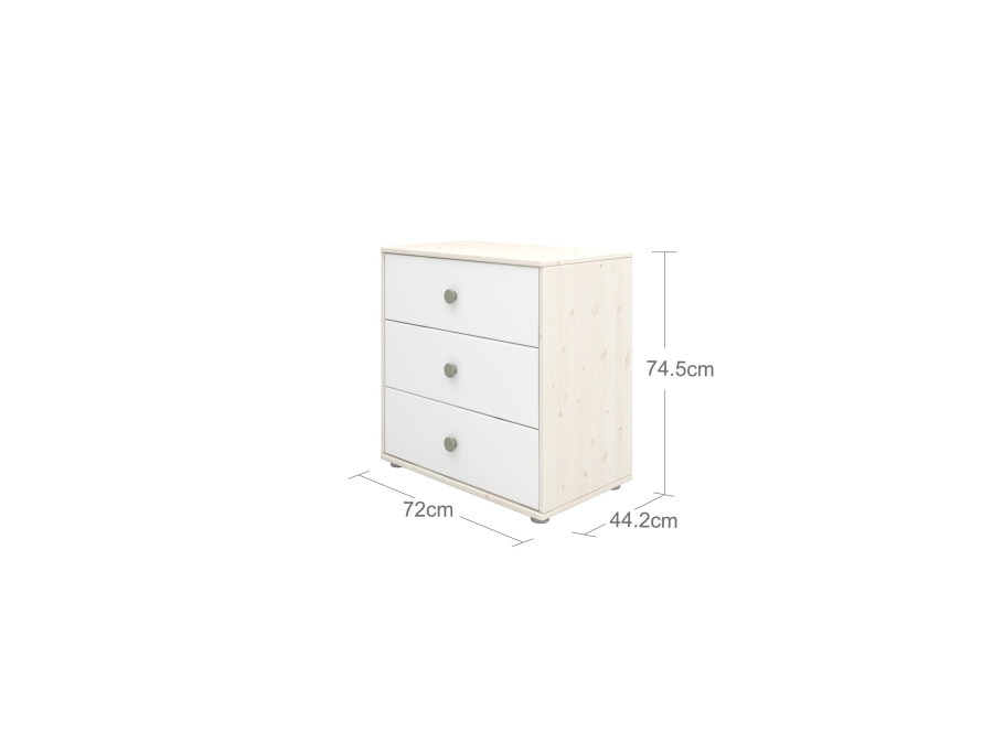 Flexa Classic ladekast met 3 laden whitewash / wit / natural green - Afbeelding 3