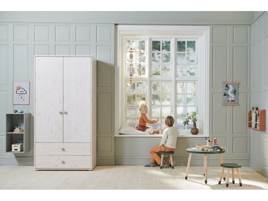 Flexa Classic 2-deurs kledingkast whitewash / natural green - Afbeelding 5