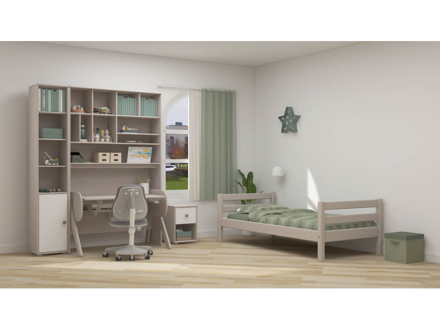 Flexa Classic boekenkast met 4 vakken en deur greywash / wit / natural green - Afbeelding 5