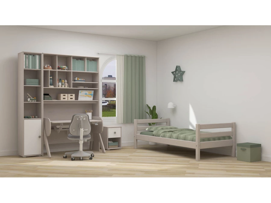 Flexa Classic boekenkast met 4 vakken en deur greywash / wit / natural green - Afbeelding 5