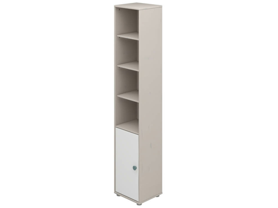Flexa Classic boekenkast met 4 vakken en deur greywash / wit / teal