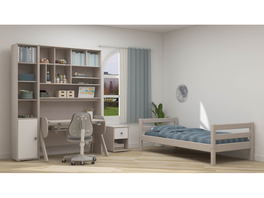 Flexa Classic boekenkast met 4 vakken en deur greywash / wit / teal - Afbeelding 5