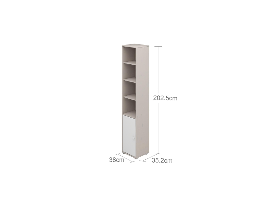 Flexa Classic boekenkast met 4 vakken en deur greywash / wit / wit - Afbeelding 3