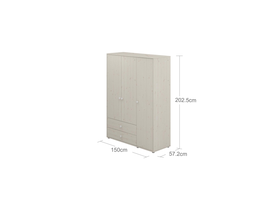 Flexa Classic 3-deurs kledingkast whitewash / wit - Afbeelding 3