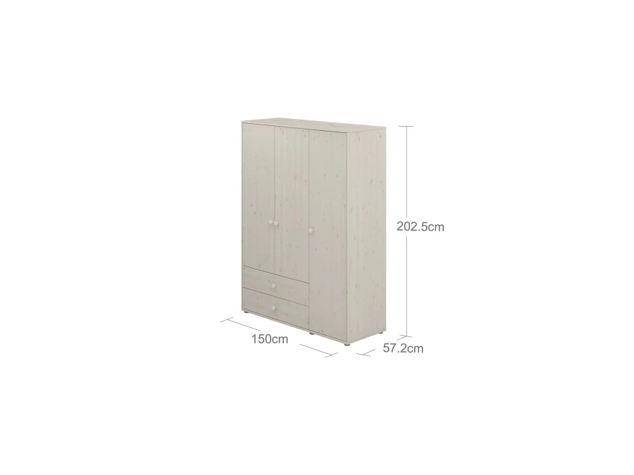 Flexa Classic 3-deurs kledingkast whitewash / wit - Afbeelding 3