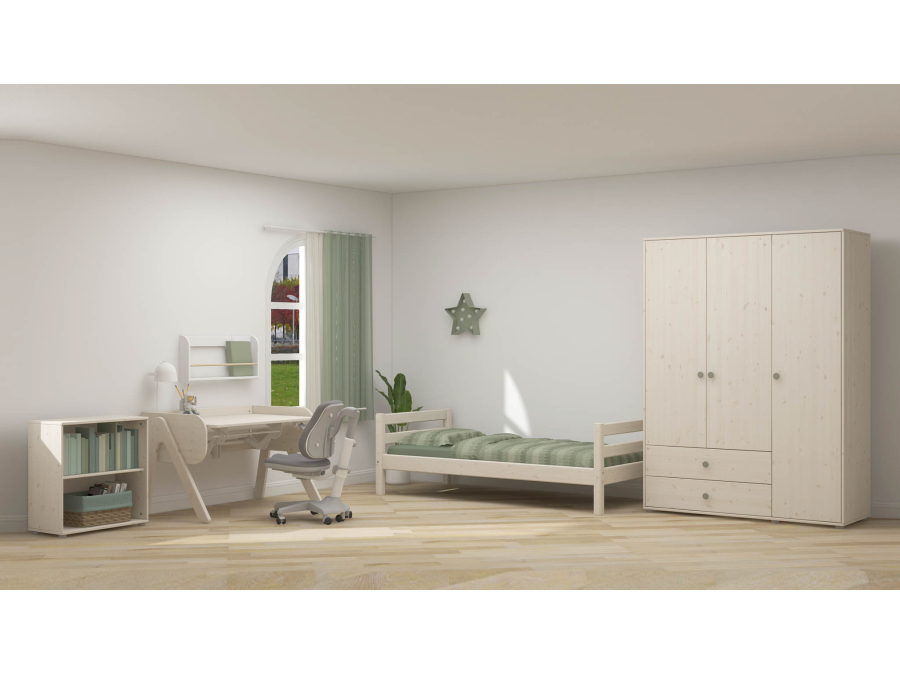 Flexa Classic 3-deurs kledingkast whitewash / natural green - Afbeelding 6