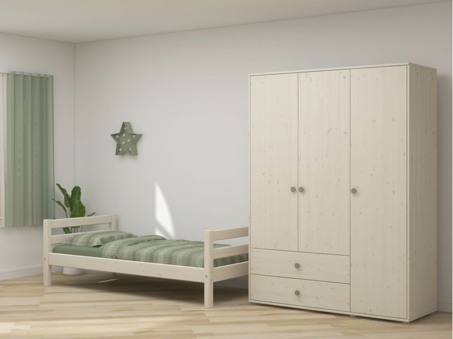Flexa Classic 3-deurs kledingkast whitewash / natural green - Afbeelding 5