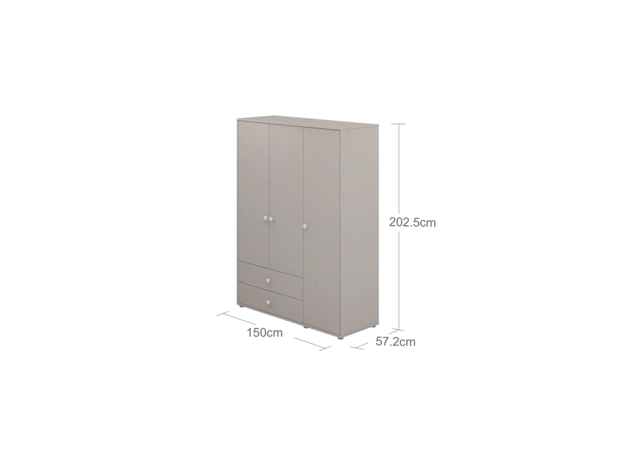 Flexa Classic 3-deurs kledingkast greywash / wit - Afbeelding 3
