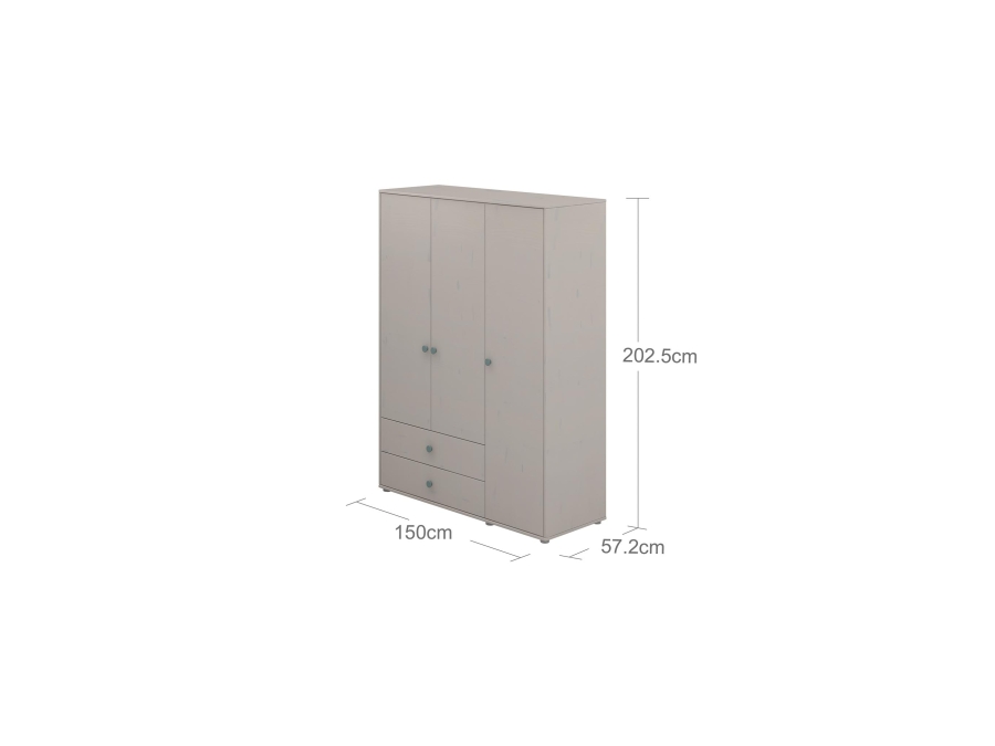 Flexa Classic 3-deurs kledingkast greywash / teal - Afbeelding 3