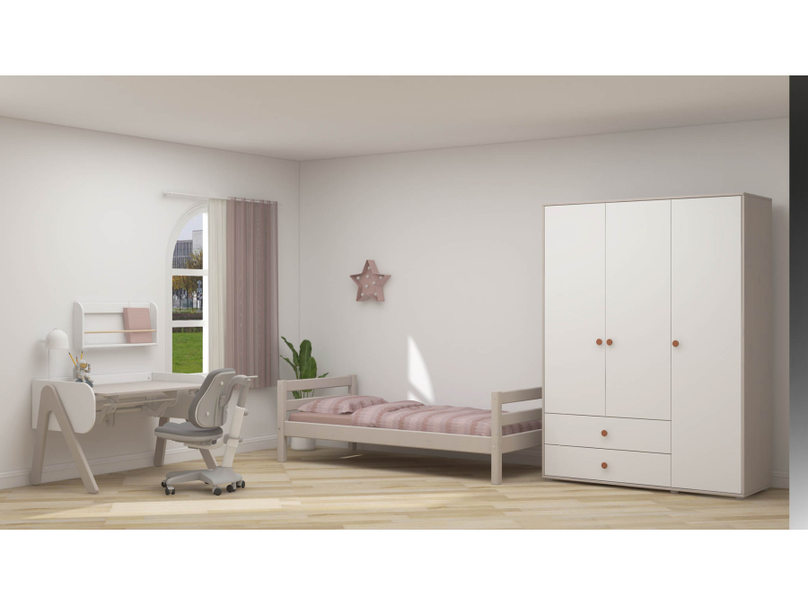 Flexa Classic 3-deurs kledingkast greywash / wit / blush - Afbeelding 6
