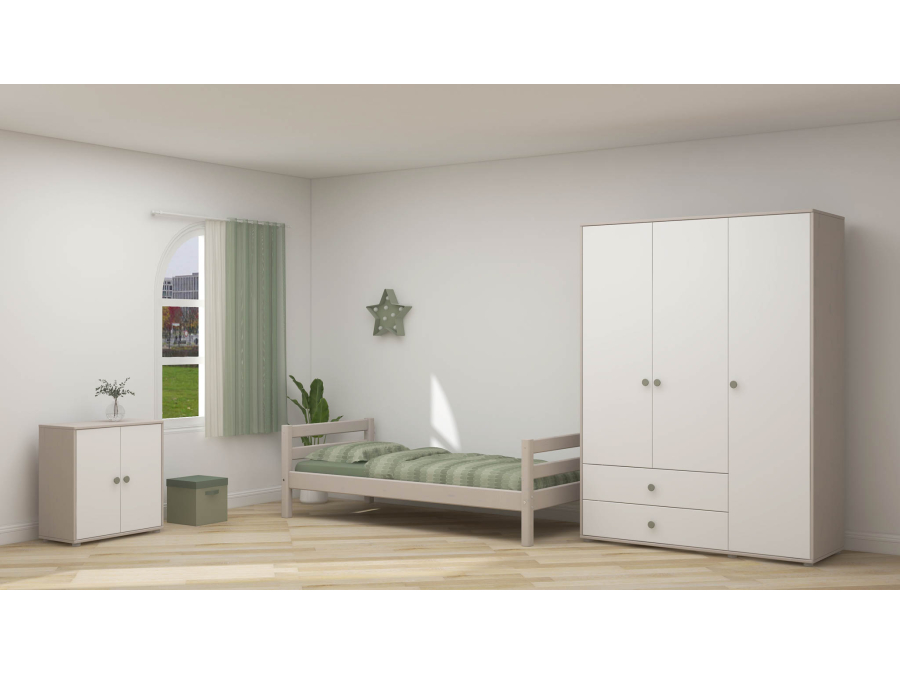 Flexa Classic 3-deurs kledingkast greywash / wit / natural green - Afbeelding 6