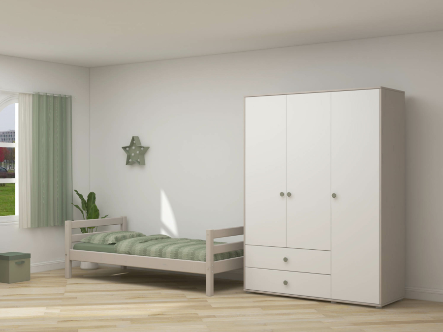 Flexa Classic 3-deurs kledingkast greywash / wit / natural green - Afbeelding 5