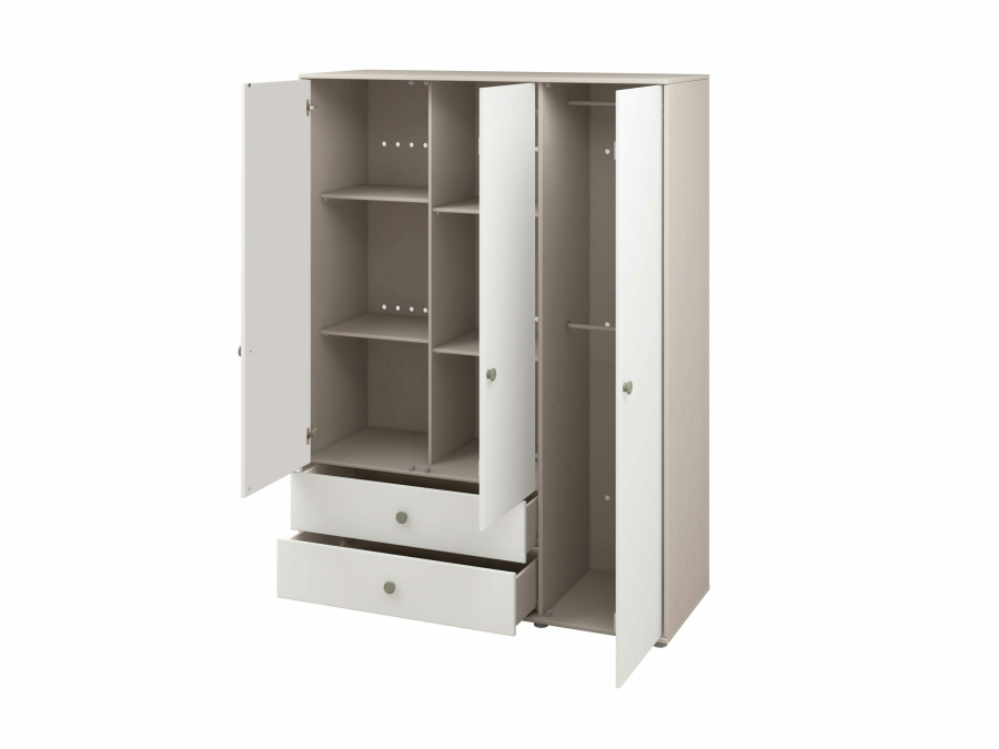 Flexa Classic 3-deurs kledingkast greywash / wit / natural green - Afbeelding 4