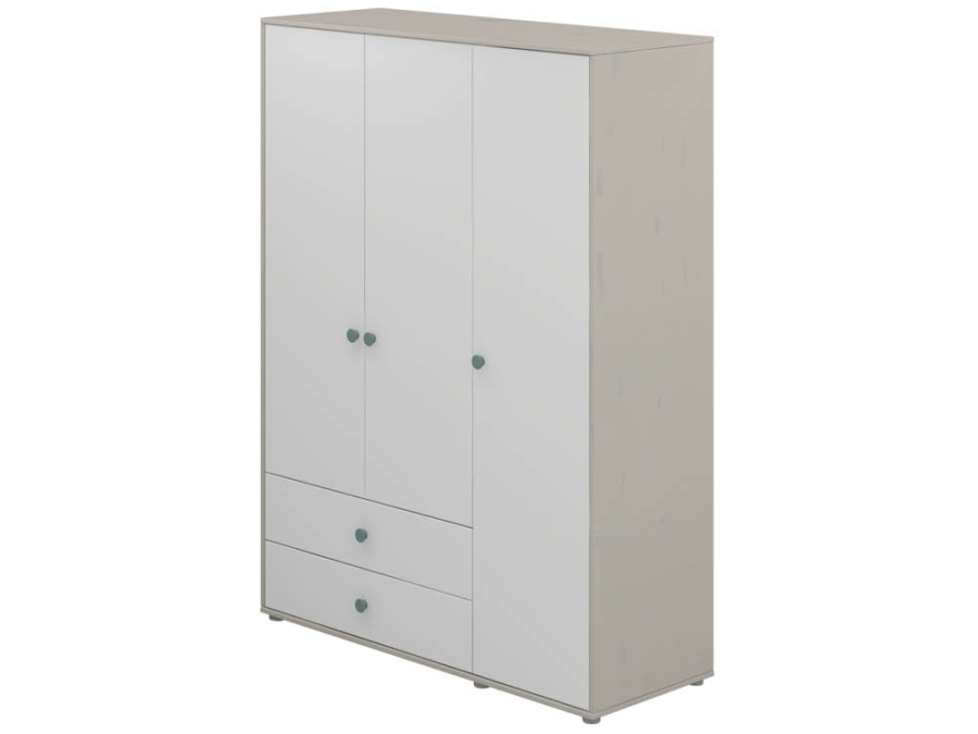 Flexa Classic 3-deurs kledingkast greywash / wit / teal