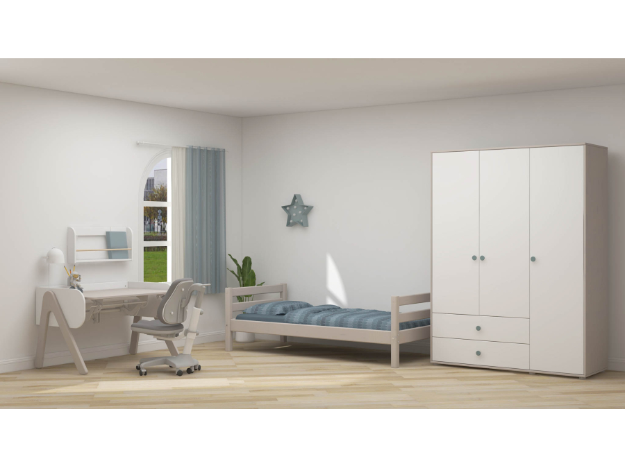 Flexa Classic 3-deurs kledingkast greywash / wit / teal - Afbeelding 6